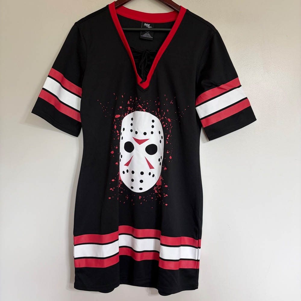 Friday the 13th Jason Voorhees Jersey Dress Black Red XL Hockey Mask 13 Horror